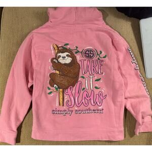 Simply Southern Take it Slow Sloth Hoodie Sweatshirt Youth Medium